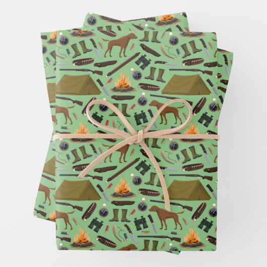 Jagd Camping Zelt Campfire Schießpistole Muster Geschenkpapier Set (Beispiel)