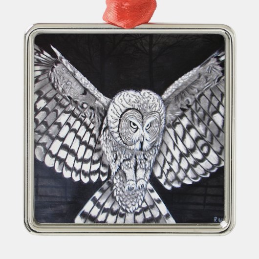 Jagd-Eule Silbernes Ornament (Vorne)