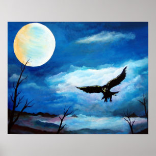 Jagd Hawk Night Moon Poster