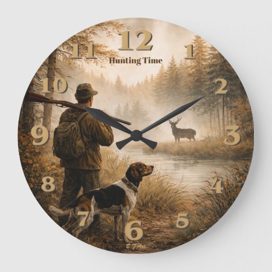 Jagd im Nebel Große Wanduhr (Vorderseite)