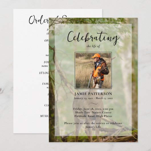Jagd Jäger Outdoor-Fotografie Trauerprogramm Einladung (Vorne/Hinten)