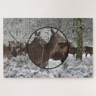 Jagd Kuh Elch Scope Blick Winterwald Puzzle