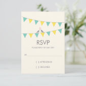 Jagd Liebgeburten Hochzeit RSVP - Blau gelb Karte (Stehend Vorderseite)