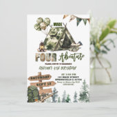 Jagd Made VIER Abenteuer Geburtstag Einladung (Stehend Vorderseite)
