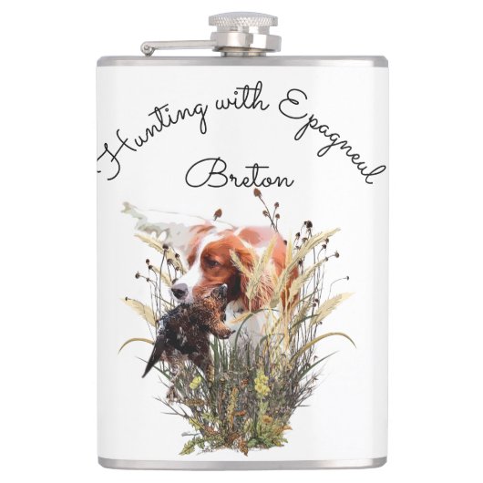 Jagd mit Epagneul Breton Flachmann (Vorderseite)
