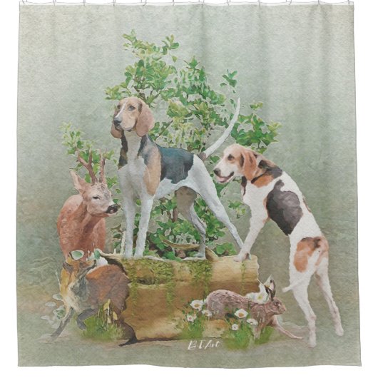 Jagd mit Hunden Duschvorhang (Vorderseite)