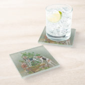 Jagd mit Hunden Glasuntersetzer (Schrägansicht)