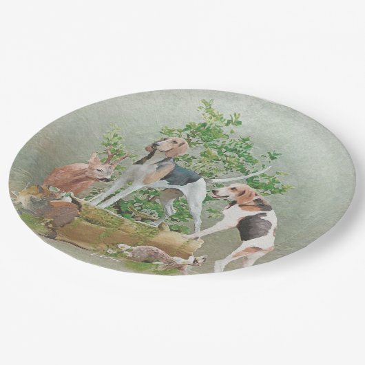 Jagd mit Hunden Pappteller (Schrägansicht)