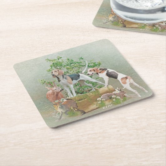 Jagd mit Hunden Rechteckiger Pappuntersetzer (angewinkelt)