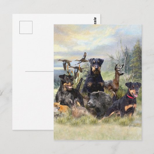 Jagd mit Jagdterern , Kunst Postkarte (Vorne/Hinten)