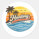 Jagd-Retro-Sonnenuntergangs-Design Runder Aufkleber (Vorderseite)