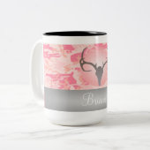 Jagd-Thema-Rotwild-Geweih-Rosa-gesprenkelte Zweifarbige Tasse (Vorderseite Links)