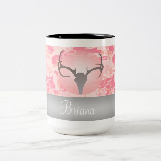 Jagd-Thema-Rotwild-Geweih-Rosa-gesprenkelte Zweifarbige Tasse (Mittel)