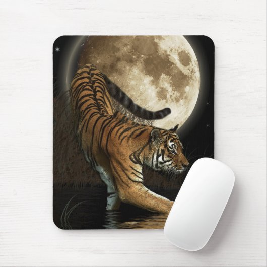 Jagd Tiger & Vollmond Wildlife Mousepad (Mit Mouse)