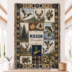 Jagd- und Angel-Quilt, gewebte Decke