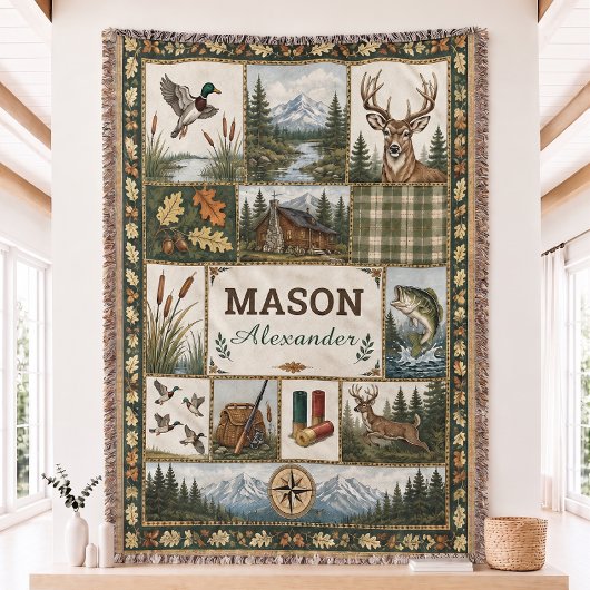 Jagd- und Angel-Quilt, gewebte Decke 