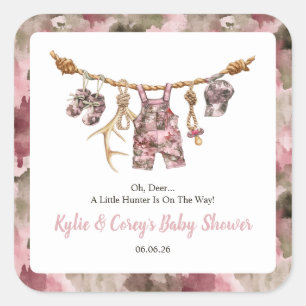 Jagd Wäscheleine Rosa Camouflage Mädchen Baby-Part Quadratischer Aufkleber