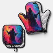 Jagddämon im Schatten-Design geschlossen Ofenhandschuh & Topflappen-Set (Vorderseite/Rückseite)
