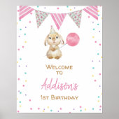 Jagdflagge Fluffy Bunny 1. Geburtstag Herzlich wil Poster (Vorne)