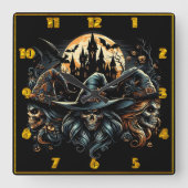 JagdHexen sammeln sich unter Vollmond Quadratische Wanduhr (Vorderseite)