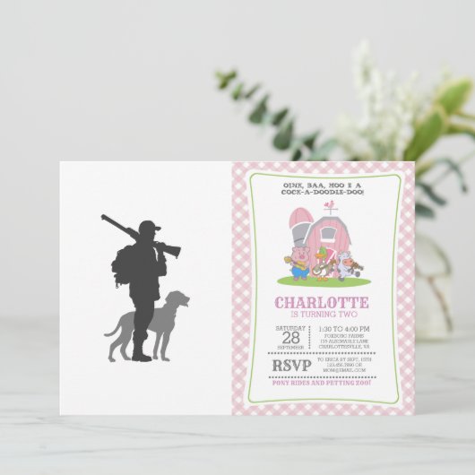 Jagdhund mit Jäger - Farbe wählen Einladung (Stehend Vorderseite)