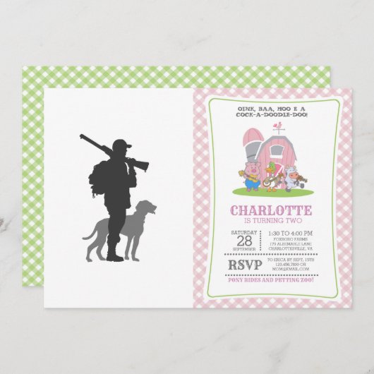 Jagdhund mit Jäger - Farbe wählen Einladung (Vorne/Hinten)