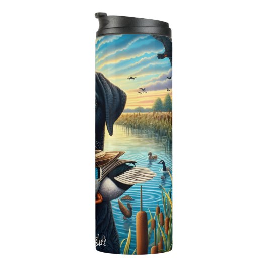 Jagdhund mit Mallard Duck Thermosbecher (Nach rechts gedreht)