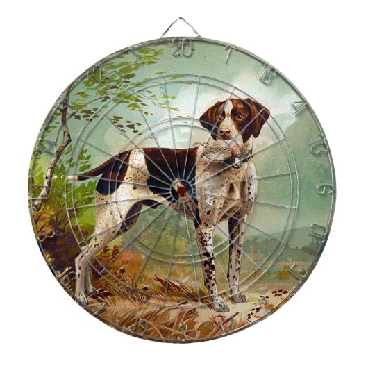 Jagdhund mit Vogel im Maul Dartscheibe (vorne)