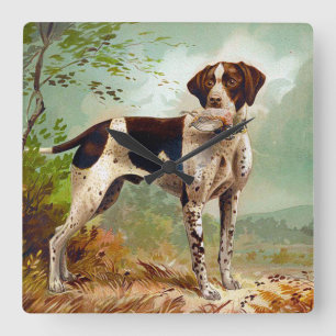 Jagdhund mit Vogel im Maul Quadratische Wanduhr