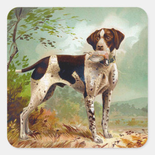 Jagdhund mit Vogel im Maul Quadratischer Aufkleber
