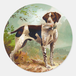 Jagdhund mit Vogel im Maul Runder Aufkleber