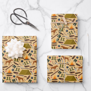 Jagdhund Schrotflinte Zelt Fernglas Sport Geschenkpapier Set