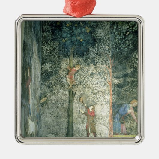 Jagdhunde und -männer, die einen Baum klettern Silbernes Ornament (Vorne)