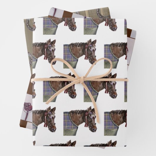 Jagdklubpferd, Tack, Pferdeschuh Geschenkpapier Set (Beispiel)