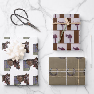 Jagdklubpferd, Tack, Pferdeschuh Geschenkpapier Set