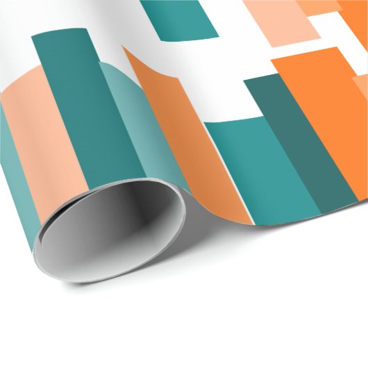 Jagdlinien - Aquamarin und Orange Geschenkpapier (Rolleneckpunkt)
