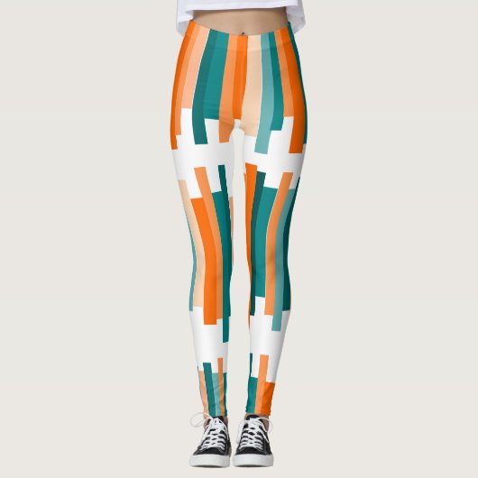 Jagdlinien - Aquamarin und Orange Leggings (Vorderseite)