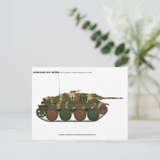 Jagdpanzer 38(t) Hetzer in "ambusch"-Tarnung Postkarte (Stehend Vorderseite)