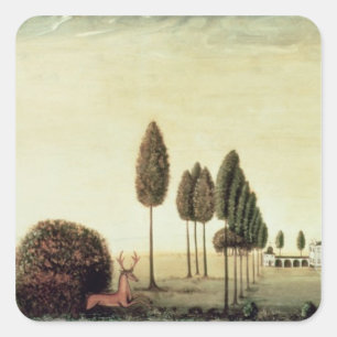 Jagdszene 2 quadratischer aufkleber