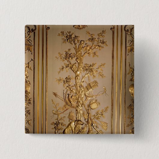 Jagdszene, hölzerner Panelling vom Speisen Button (Vorderseite)