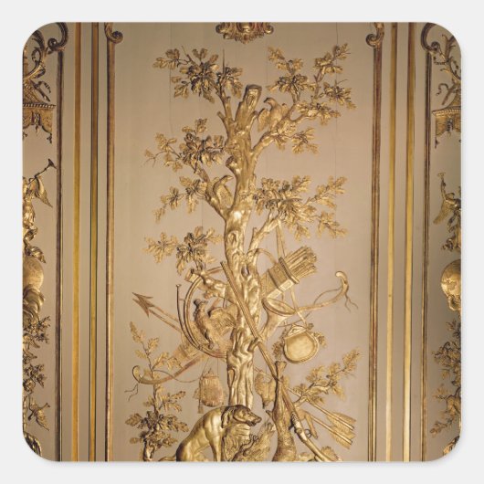 Jagdszene, Holztäfelung aus dem Essen Quadratischer Aufkleber (Vorderseite)