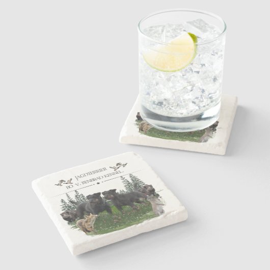 Jagdterer Bo gegen Renbrad Kennel. HP Notebook-Ski Steinuntersetzer (Seitenansicht)