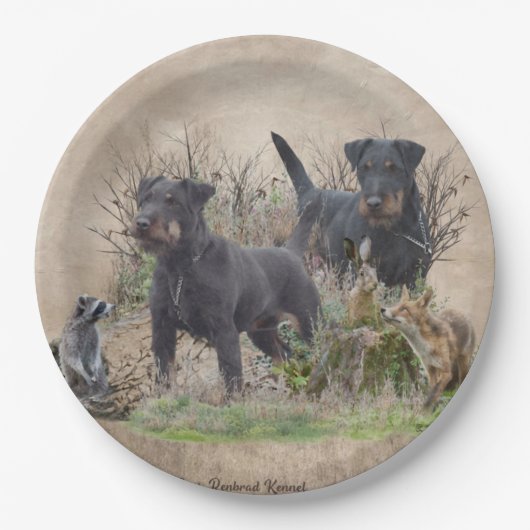 Jagdterer , Bo gegen Renbrad Kennel.'' Sticker Pappteller (Vorderseite)