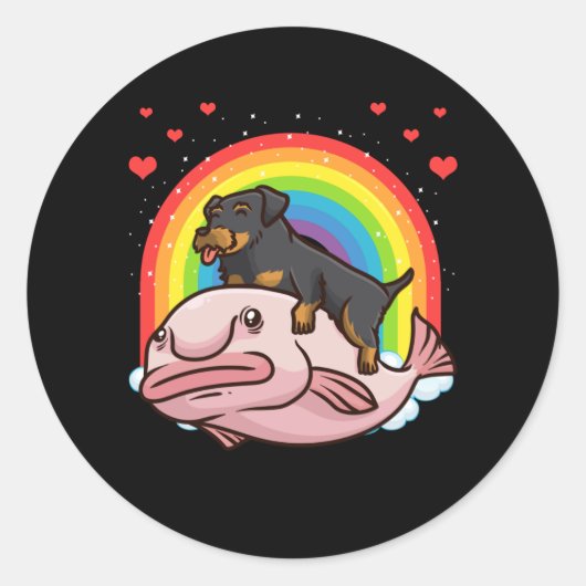 Jagdterrentierhund mit Hummer Runder Aufkleber (Vorderseite)