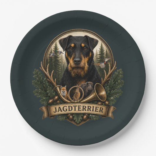 Jagdterrier, Jagd Logo Pappteller (Vorderseite)
