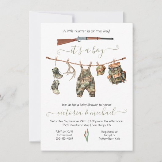 Jagen Camouflage Kinderdusche Einladung (Vorderseite)