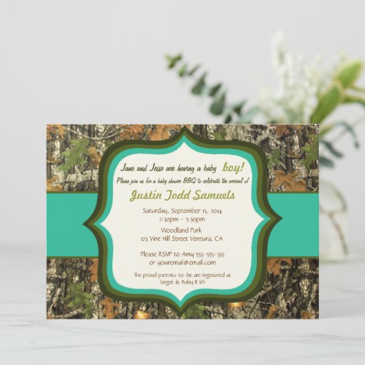 Jagen Camouflage Kinderdusche Einladung (Stehend Vorderseite)