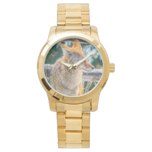 Jagen Coyote und Winter Snow Wildlife Watch Armbanduhr