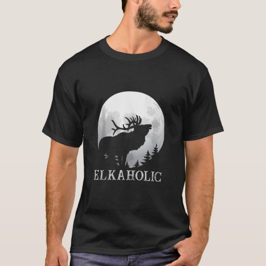 Jagen Elkaholische Jäger Funny Wilderness Jagd T-Shirt (Vorderseite)
