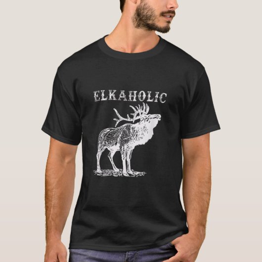 Jagen Elkaholische Jäger Funny Wilderness Jagd T-Shirt (Vorderseite)